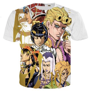 เสื้อยืด พิมพ์ลายอนิเมะ JoJo Bizarre Adventure 3 มิติ สไตล์ฮาราจูกุ แนวสตรีท แฟชั่นญี่ปุ่น สําหรับผู้ชาย และผู้หญิง