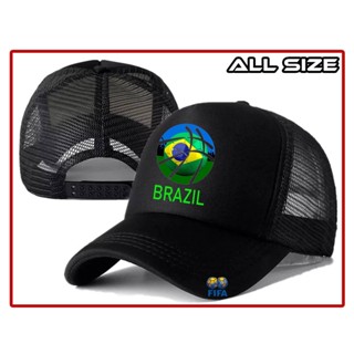 หมวกสกรีน พิมพ์ลาย World Cup Qatar 2022 BRAZIL FC Trucker DTF สําหรับทีมฟุตบอล BRAZIL FC