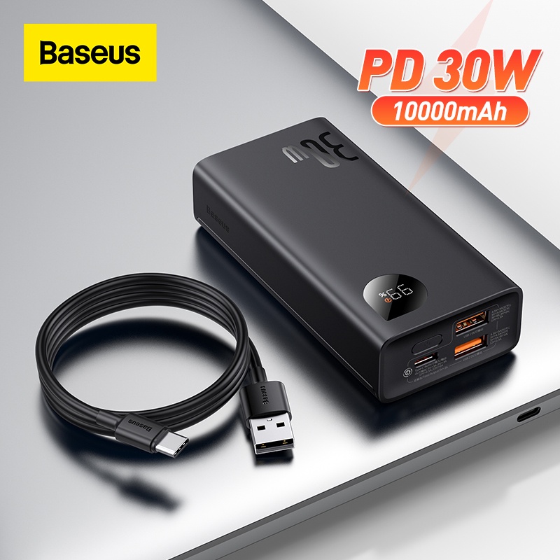 Baseus 10000mah Power Bank 30W PD QC 3.0 Quick Charging Powerbank Portable Charger External Battery For Smartphone Lapto