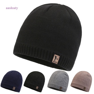 Aasleaty Skullies Beanies หมวกบีนนี่ ผ้าขนแกะถัก ให้ความอบอุ่น แฟชั่นฤดูหนาว สําหรับผู้ชาย