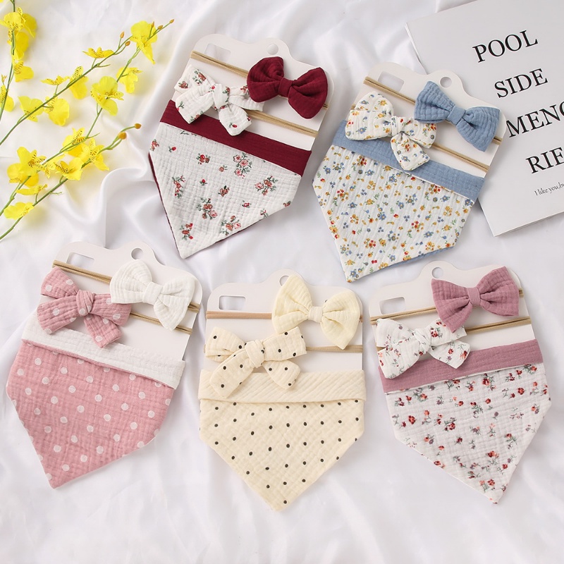 Ins เด ็ กดอกไม ้ Bibs ชุดสองด ้ านใช ้ ผ ้ าฝ ้ ายสาวโบว ์ ผม Band Bib 3pcs ทารกแรกเกิดอุปกรณ ์ เสริม