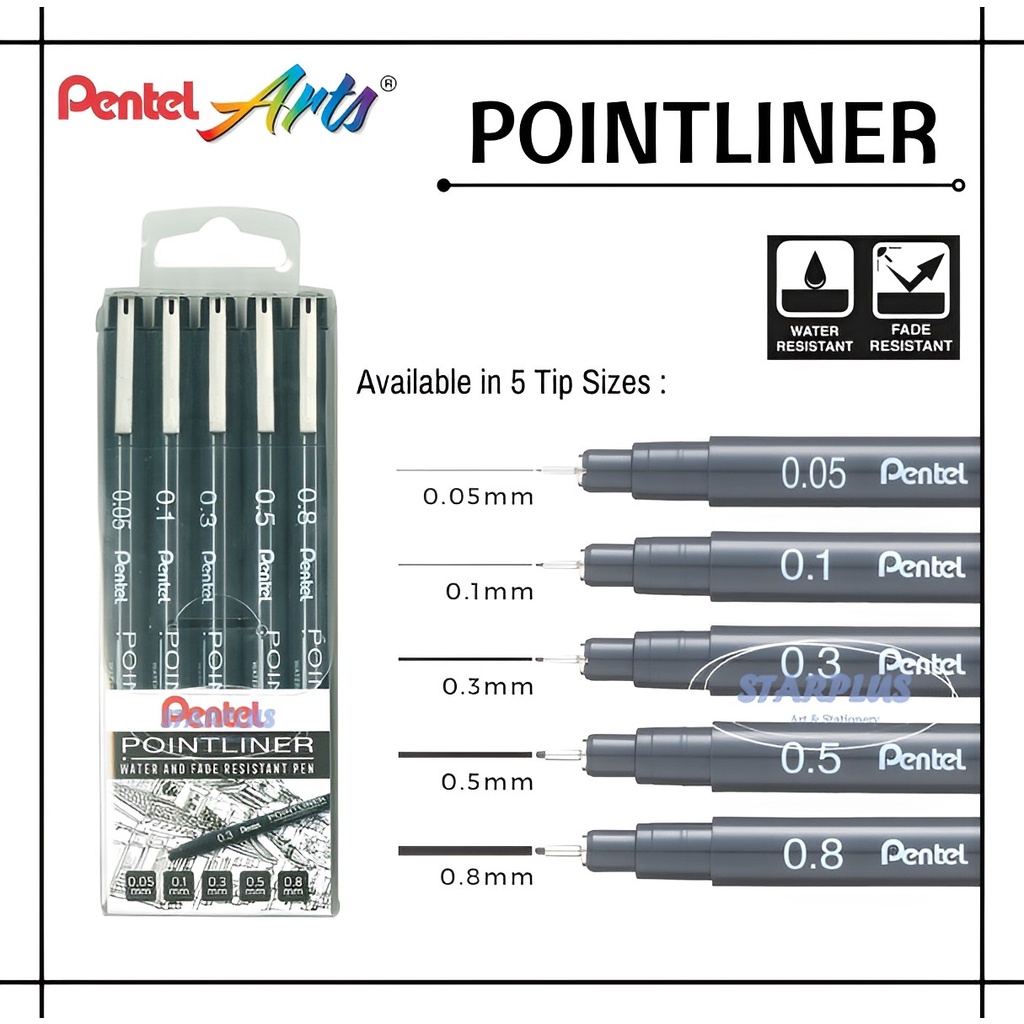 (Starplus)Pentel Pointliner เทคนิคการวาดภาพร่างปากการ่าง S20P - หมึกสีดํา