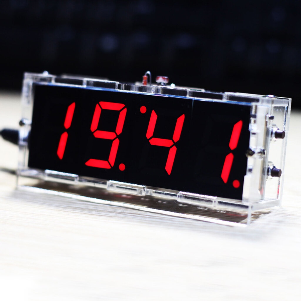 4-Digit Digital LED Clock Temperature Date Time Display with Transparent Case ชุดประกอบนาฬิกา DIY (สีแดง)