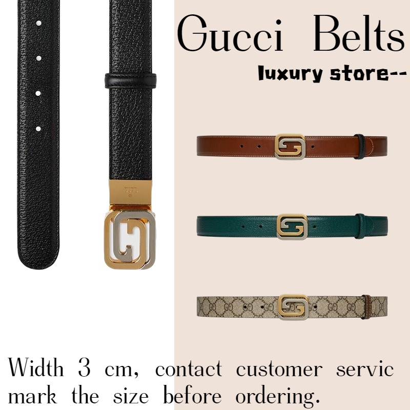 กุชชี่  Gucci ✨ Square Interlocking Double G Buckle Belt/เข็มขัดผู้ชาย/ล่าสุด/การจัดซื้อของแท้