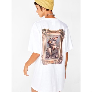 เสื้อยืดแขนสั้นลําลอง ผ้าฝ้าย ทรงหลวม ลายภาพวาดสีน้ํามัน รูปแมว Napoleon สไตล์ฮิปฮอป สตรีท สําหรับผู้ชาย แขนสั้น