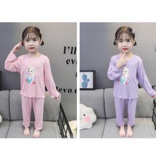 xoxo💜พร้อมส่ง💜ชุดนอนเจ้าหญิงเอลซ่าแสนสวยไหมพรมผ้าร่องใส่สบายสำหรับเด็กผู้หญิง👑👑(171)