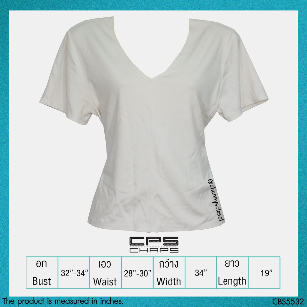 💖USED CPS Chaps - Cream V Neck T-Shirt | เสื้อยืดสีครีม สีขาว เสื้อคอวี เสื้อแขนสั้น สีพื้น สายฝอ แท