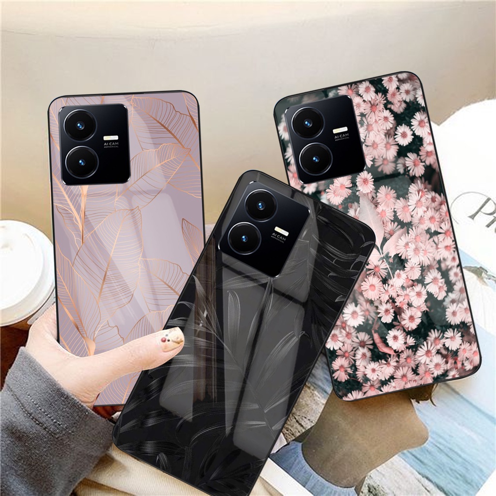 Softcase Glass Kaca DAUN [SF36] VIVO Y22/Y22S 2022 เคสโทรศัพท์มือถือล่าสุด - ตัวป้องกันโทรศัพท์มือถื