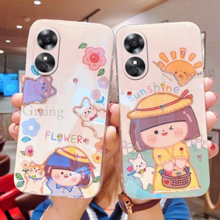 เคสโทรศัพท์มือถือ กันกระแทก ลายการ์ตูนเด็กผู้หญิง ดอกทานตะวันน่ารัก ระยิบระยับ สําหรับ Oppo A17 4G 2022