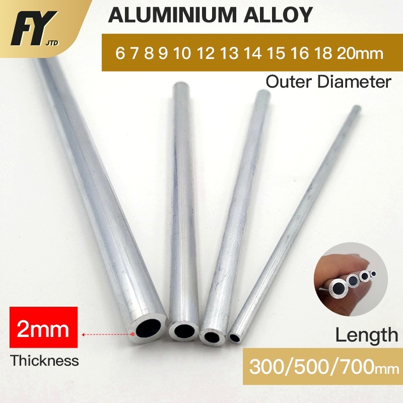 Fuyi ท่ออลูมิเนียมอัลลอย หนา 2 มม. ยาว 300 มม. 500 มม. 700 มม. 6 7 8 9 10 12 13 14 15 16 18 20 OD เส้นผ่าศูนย์กลางนอก 1/2 เมตร