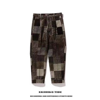 ZD28 BEAMS PLUS 21AW Japanese retro popular corduroy Plaid stitching tapered mens and womens casual trousers