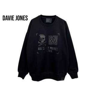 DAVIE JONES เสื้อสเวตเตอร์ โอเวอร์ไซส์ พิมพ์ลาย สีดำ Graphic Print Sweater in black SW0015BK 16BK