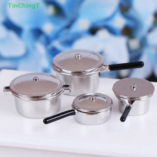 [TinChingT] ชุดหม้อโลหะจิ๋ว 1:12 สําหรับบ้านตุ๊กตา 4 ชิ้น