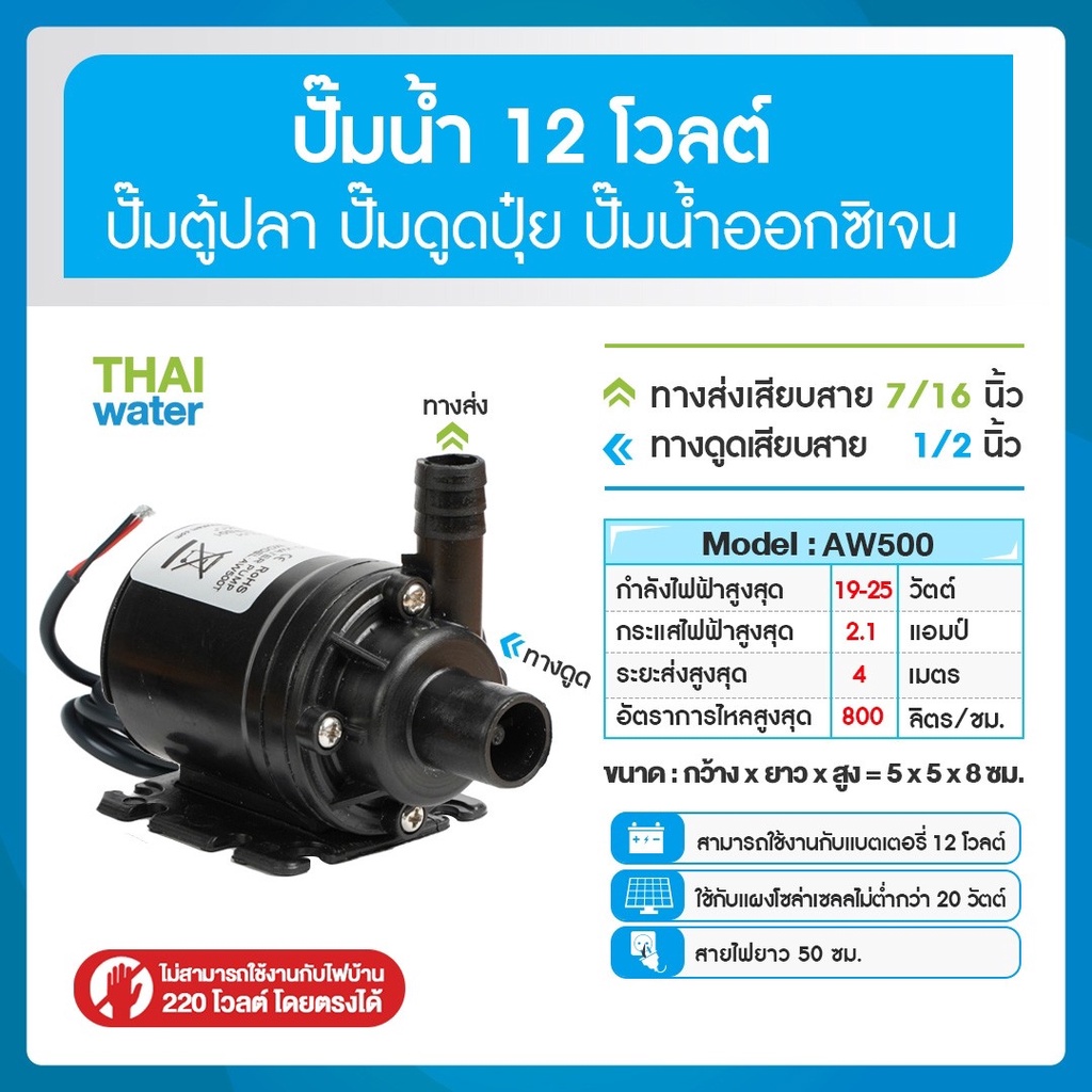 ปั๊มน้ำตู้ปลาแบบจุ่ม ปั๊มตู้ปลา ปั๊มตู้ปลา12V ปั๊มน้ำบ่อปลา ปั๊มดูดปุ๋ย DC12V DC24V AW500