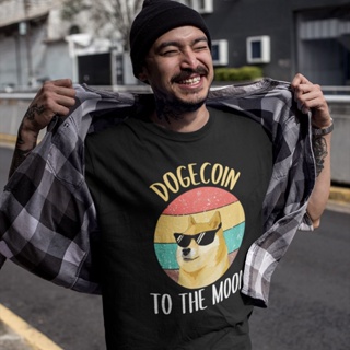 เสื้อทหาร Camiseta clásica de Bitcoin Cryptocurrency Art Dogecoin To The Moon para hombre, Tops Vintage holgados de algo