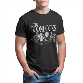 เสื้อยืดคอกลม ผู้ชายเสื้อยืด Boondocks การ์ตูน 100% เสื้อผ้าผ้าฝ้ายสนุกแขนสั้นลูกเรือคอ Tees Plus ขนาดเสื้อยืด