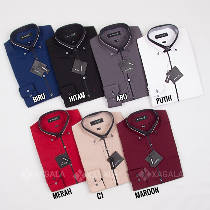 KEMEJA MENS Alisann Slimfit SHIRT Polka Dot Pattern แขนยาว - เสื้อเชิ้ตผู้ชาย - สีเทา/ABU6, 14.5-33 