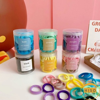 ยางมัดผมสีพื้น สีสันสดใสแพ็คมาในกระปุ๊ก 50 เส้น/กระป๋อง rubber band