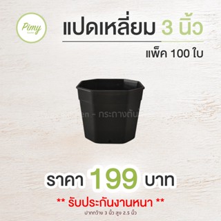 100 ใบ กระถางแคคตัส ทรงแปดเหลี่ยม 3 นิ้ว สีดำ (โปรโมชั่น)