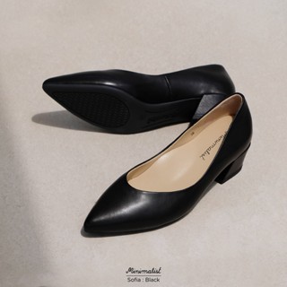 𝐌𝐈𝐍𝐈𝐌𝐀𝐋𝐈𝐒𝐓 รองเท้าส้นสูงหนังแกะแท้ รุ่น Sofia (black) สูง 1.5 นิ้ว ส้นแบบ block-heel เดินได้มั่นคง ไม่ตกร่อง