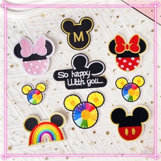 ♚ แผ่นแพทช์เหล็ก ลาย Mickey &amp; Minnie: So Happy with You ♚ แผ่นแพทช์รีดติดเสื้อ ลายการ์ตูน DIY 1 ชิ้น