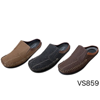 [ใส่โค้ด RABB06 ลด 5 บาท]🍀V-Minnute รุ่น 859 🍀 รองเท้าคัชชูชายลายหนังช้างแนวMoccasin(มอสคาซิน)รองเท้าสวมเปิดส้น