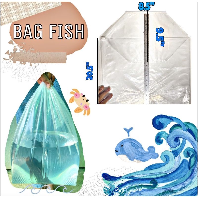 ถุงพลาสติกldpeใส่ปลา​ แพค 10ชิ้น​ แพคละ​ ​100 บาท​ขนาด8.5(w)9.5(L)20.5(H)นิ้วหนา50ไมครอน