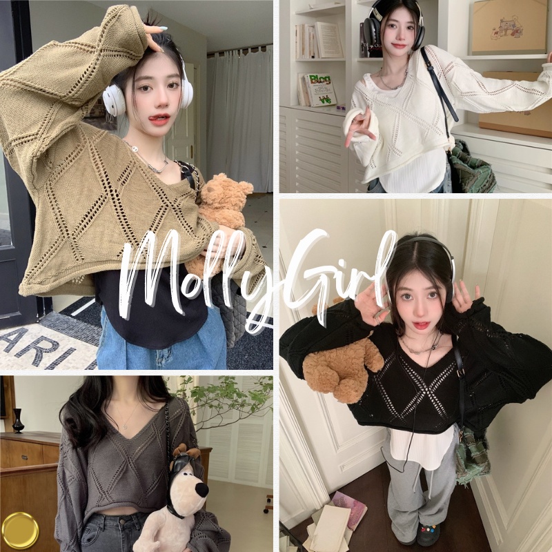Mollygirl เสื้อแฟชั่นผญ เสื้อกันหนาว ผญ เสื้อแขนยาว