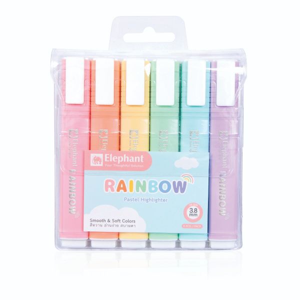 ปากกา ไฮไลท์ ตราช้าง Elephant Rainbow Pastel Highlighter (แพ็ค 6 ด้าม)
