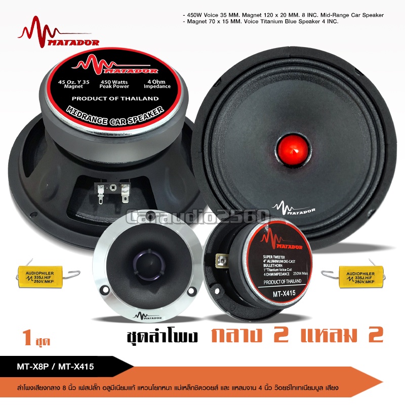 caraudio2560 Matador 8นิ้วเสียงกลางโม เฟสบลั๊ก35.5 แม่เหล็กชิดวอยส์ โยกแหวนหนางานประกอบไทย จำนวน2ดอก
