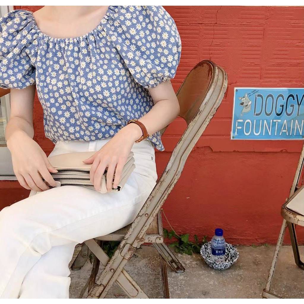 🌼 เสื้อเชิ้ต แขนตุ๊กตา ลายดอกเดซี่สีฟ้า สวย สดใส เปลี่ยนทรงเป็นปาดไหล่ก็น่ารัก 🌼 #7771 - รูปที่ 7