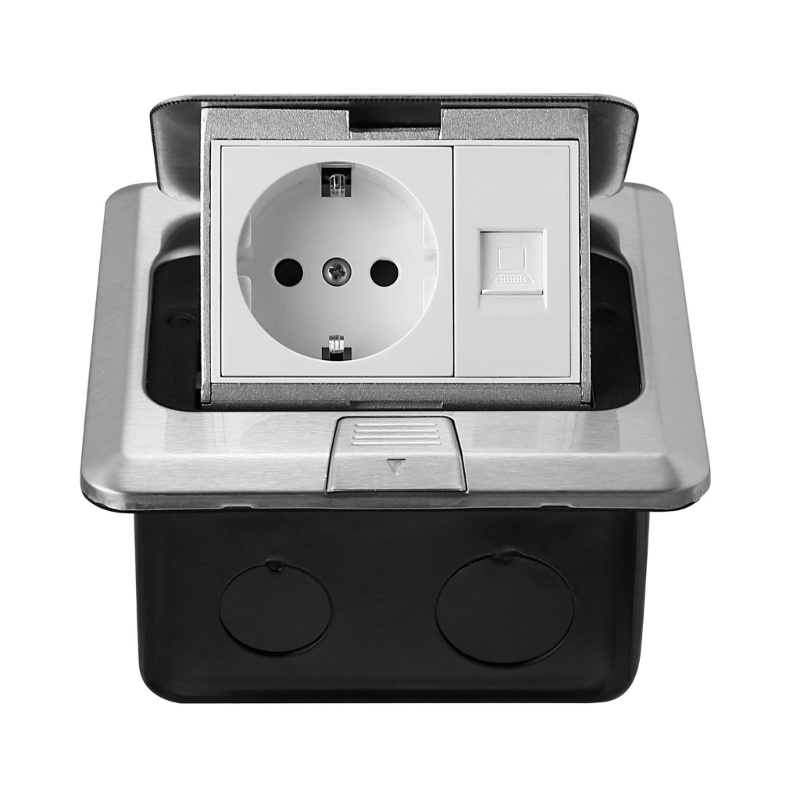 Be> แผงโลหะ EUR Standard Pop-Up Floor Socket 2 Way Electric Outlet Table Desk