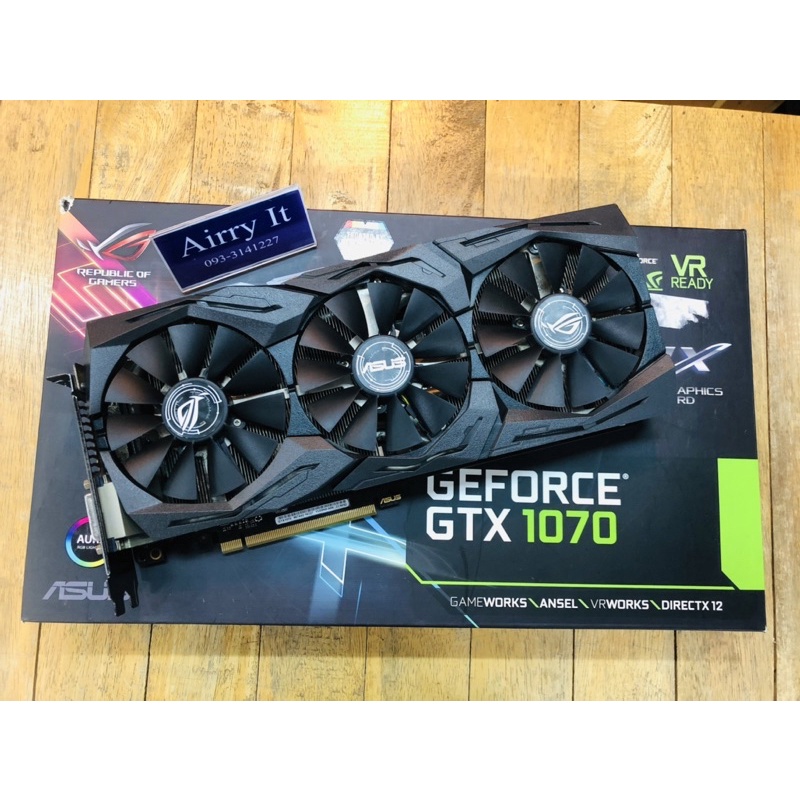 การ์ดจอ Gtx1070 8gb oc  Rog มีไฟ 3พัดลม มือสองของแท้ ต่อไฟ 8+8 pin