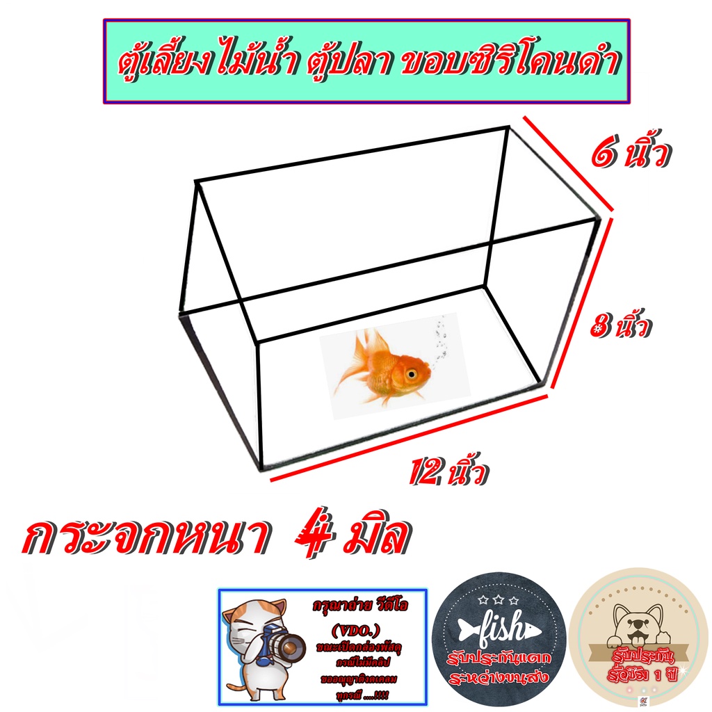 ตู้ปลา ตู้ไม้น้ำ 12 นิ้ว  หนา 4 mm. ขนาด  6x12x8”