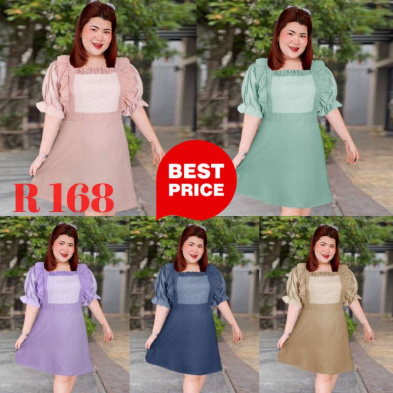 168.R P2PPlussize  ชุดเดรสสาวอวบ ชุดกระโปรงสาวอวบออกงาน แต่งระบายข้าง