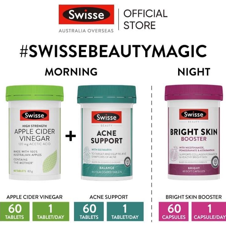 Swisse Beauty Magic Supplement Value Combo (Apple Cider Vinegar, Acne Support &amp; Bright Skin Booster)