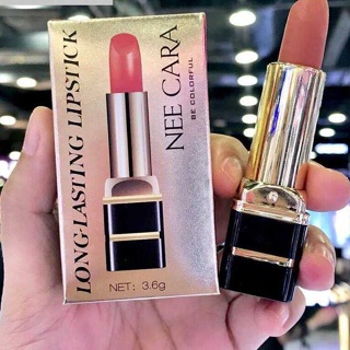 Neecara long lasting lipstick n977ลิปสติกแท่งดำขอบทองสุดคลาสสิค จากแบรนด์นีคาร่า ติดทนออกได้ทุกงาน ปาร์ตี้