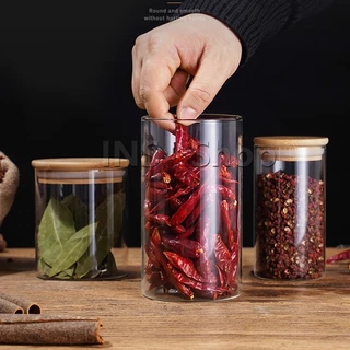 โหลแก้วฝาไม้ ฝากันความชื้นเป็นไม้ไผ่ โหลพาสต้า Borosilicate glass storage tank