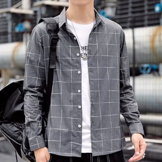 Fashion Leisure Men Long Sleeve Shirt Korean High Quality Large Size Unisex Plaid Shirt