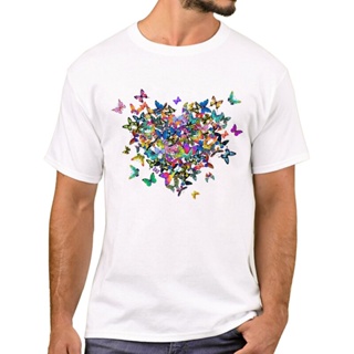 เสื้อสาวอวบ TEEHUB-Camiseta de corazón de belleza para hombre, camisetas coloridas con estampado de mariposas y corazone