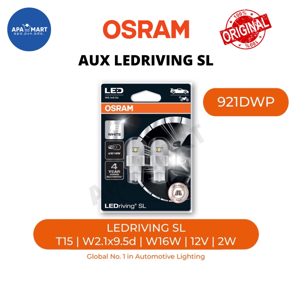 Osram AUX LEDriving SL Cool White (T15) LED 6000K W2.1x9.5d W16W 12V 2W 921DWP 2 ชิ้น