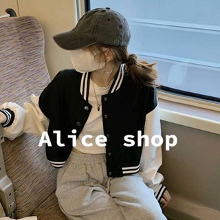 Alice  เสื้อครอปเสื้อยืดแขนยาวผู้หญิง เสื้อแจ็คเก็ต 2022 พิมพ์วินเทจฤดูใบไม้ร่วง ทันสมัย Beautiful สไตล์เกาหลี ทันสมัย S121003 36Z230909