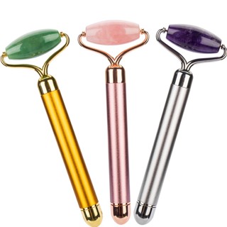 Gold Beauty Bar Vibration Facial Roller Electric Massager with Jade Head Anti-wrinkle Skin Tightening Rose Quartz Face M