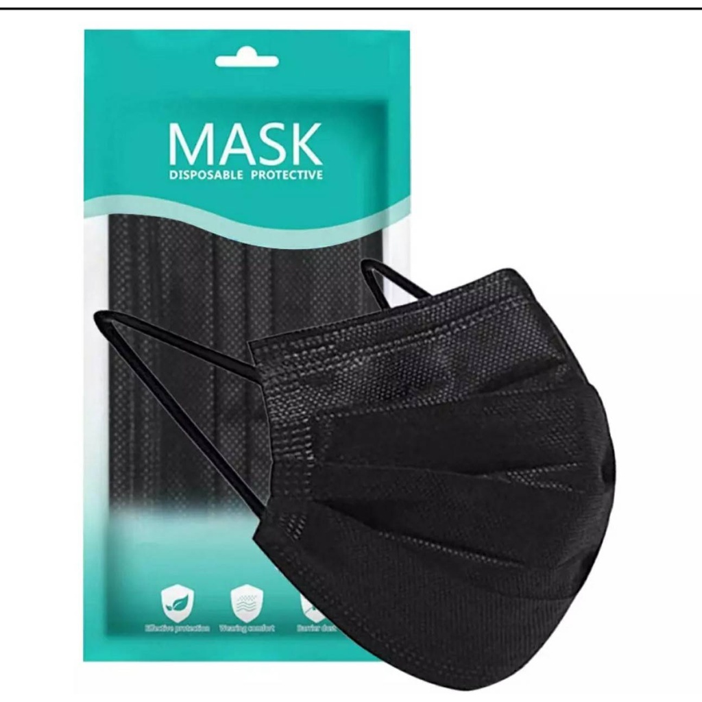 Face Mask : ดำ หน้ากากอนามัย กรอง 3 ชั้น สีดำ 1 ห่อ 50 ชิ้น หน้ากากอนามัยสีดำ แมสสีดำ พร้อมส่ง