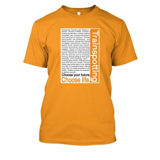 เสื้อยืดผ้าฝ้ายพิมพ์ลายขายดี Yuanl5 [พร้อมส่ง] เสื้อยืดแขนสั้น ลาย Trainspotting Choose Life 25 4 Renton สีส้ม พลัสไซซ์