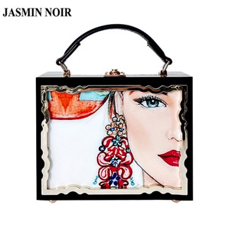 Jasmin NOIR กระเป๋าถือ กระเป๋าสะพายไหล่ พิมพ์ลายดอกไม้ สายโซ่ สําหรับผู้หญิง