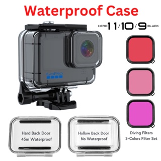 เคสกันน้ำ GoPro 11 / 10 / 9 Waterproof Case ดำน้ำได้ลึก 45 เมตร แถมฟรี ฝาทัชแบบมีรู + ฟิลเตอร์ดำน้ำ 3 สี