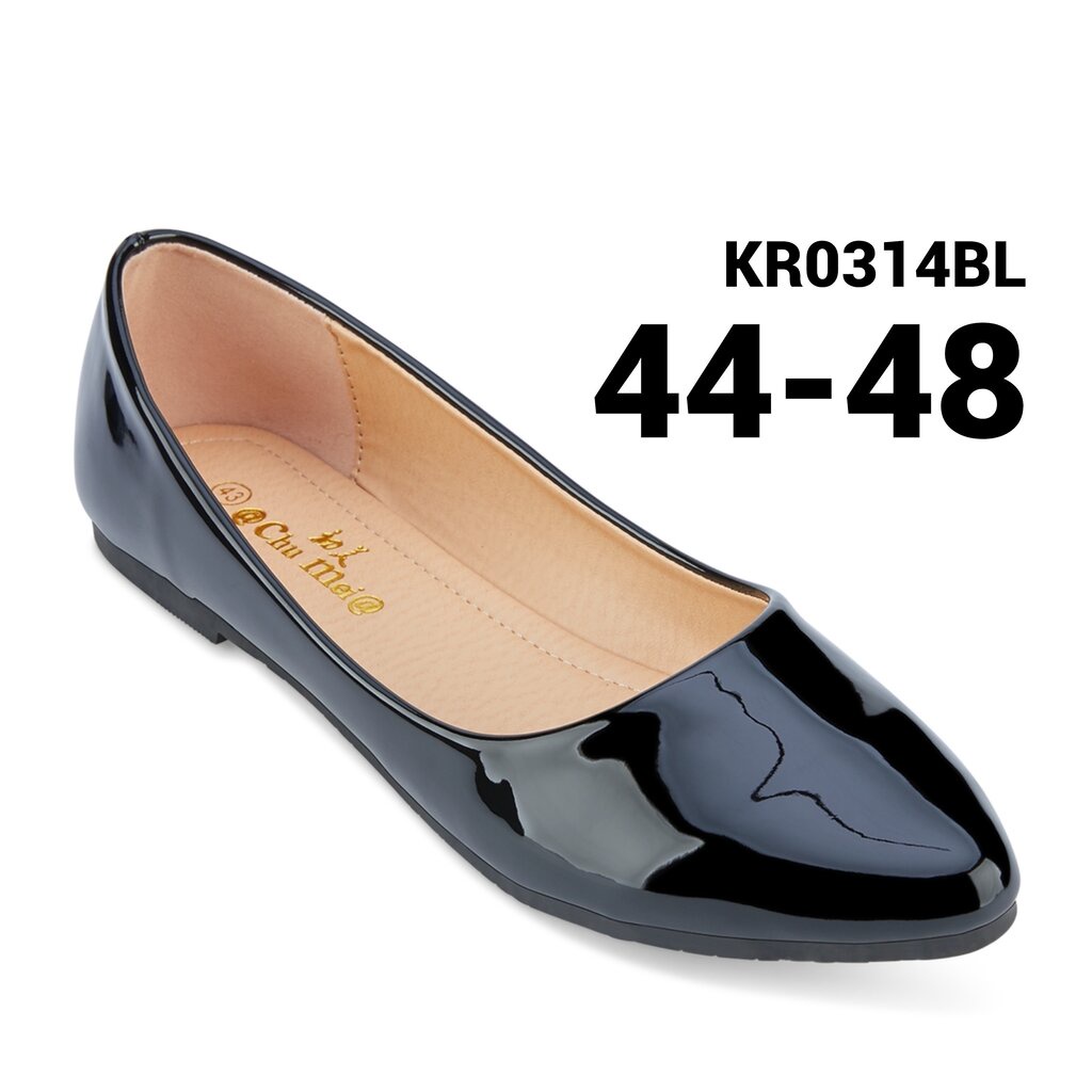 รองเท้าไซส์ใหญ่ 45 (43EU) รองเท้าคัชชูส้นแบน เป็นทางการ สีดำเงา นักเรียน นักศึกษา KR0314BL