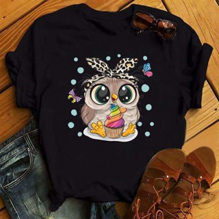 เสื้อยืดผู้หญิง。 Cute Owl Printed Female T Shirt แฟชั่นน่ารักนกฮูกพิมพ์เสื้อยืดผู้หญิง INS