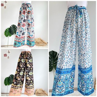 BOHIEPANTSขายาวผ้าสปันลายดอก